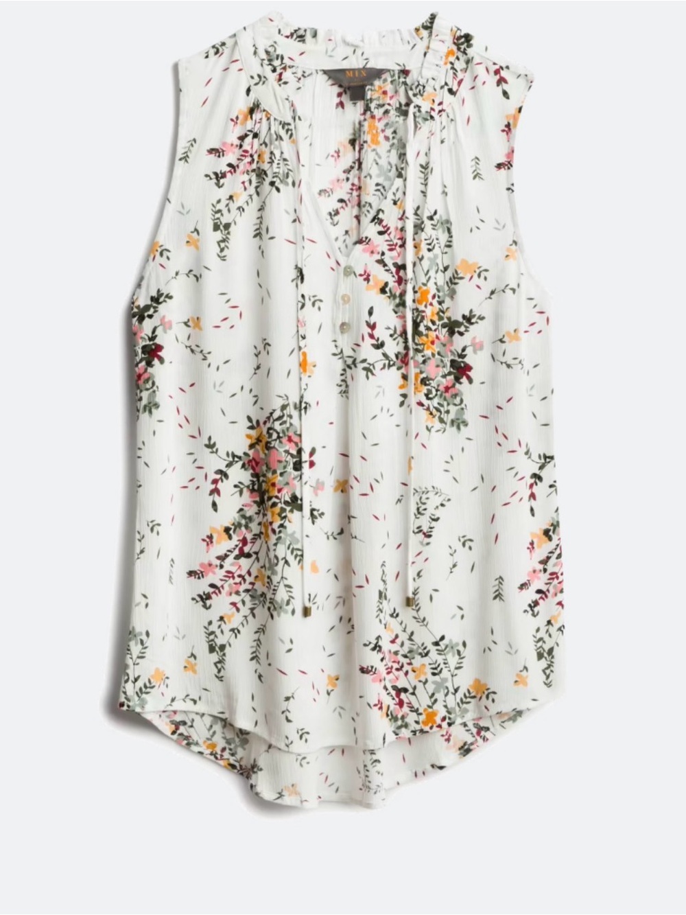Market & Spruce White Floral Sleeveless Tie-Neck Tank